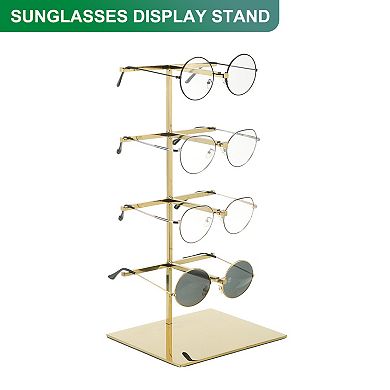 Sunglasses Display Stand, 1Pcs - 4-tier Stainless Steel Sunglass Rack with Jewelry Holder Base