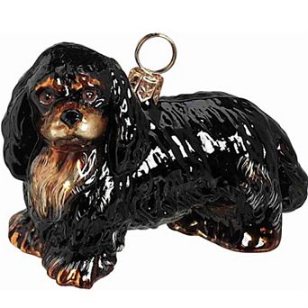 Joy To The World Black And Tan Cavalier King Charles Spaniel Dog Glass Christmas Ornament