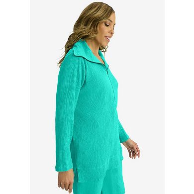 Jessica London Women's Plus Size Gauze Half-Zip Tunic