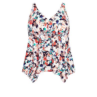 Avenue Women's Plus Size Sharkbite Print Tankini Top