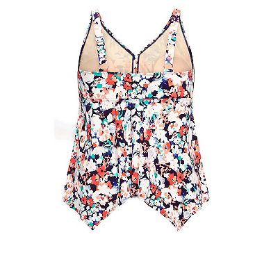 Avenue Women's Plus Size Sharkbite Print Tankini Top