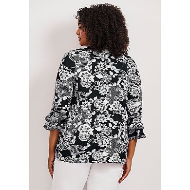 Avenue Women's Plus Size Tiered Ruffle Sleeve Top