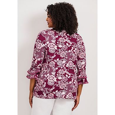 Avenue Women's Plus Size Tiered Ruffle Sleeve Top