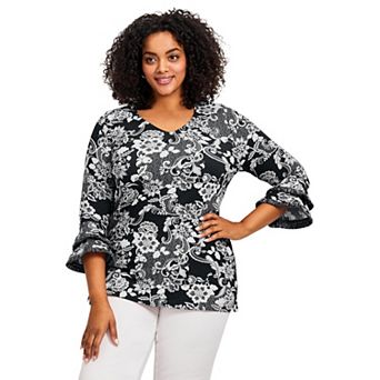 Avenue Women's Plus Size Tiered Ruffle Sleeve Top