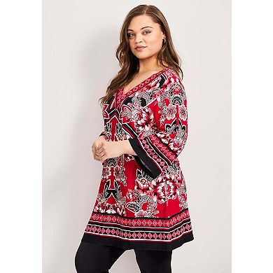 Avenue Women's Plus Size Scarf Print Tunic