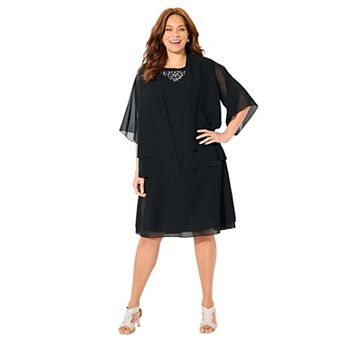 Catherines Women's Plus Size Georgette Double Layer Jacket Dress