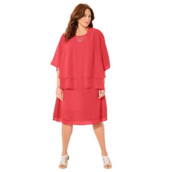 Catherines Women's Plus Size Georgette Double Layer Jacket Dress