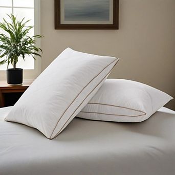 Unikome Twin Pack Goose Feather & Down Pillows 1.5" Oval Gusset, Breathable 100% Cotton Cover