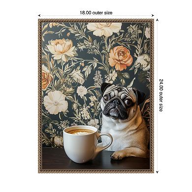 The Latte Loving Pug by Mowzu Framed Canvas Wall Art Print