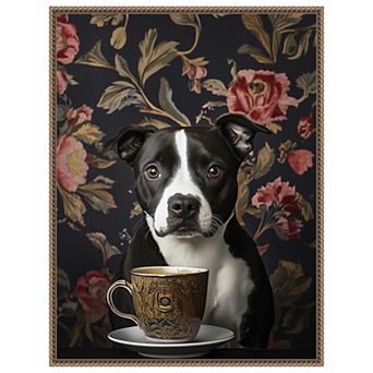 The Refined Staffy Cafe Moment by Mowzu Framed Canvas Wall Art Print