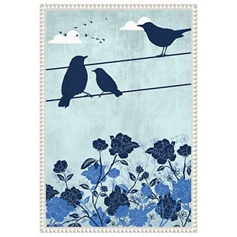 Three Blue Birds by Jemma Morris Framed Canvas Wall Art Print