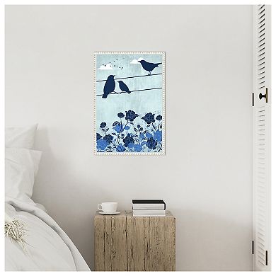 Three Blue Birds by Jemma Morris Framed Canvas Wall Art Print