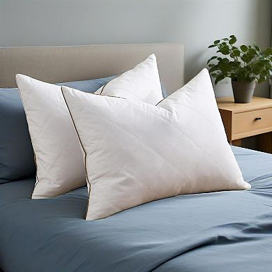 Unikome 2-Pack Goose Feather Bed Pillows Medium Support for Back and Side Sleepers