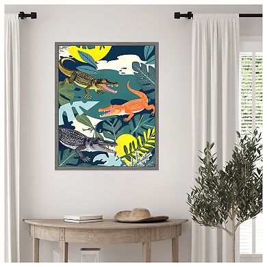 Three Crocodiles by Uma Gokhale Framed Canvas Wall Art Print