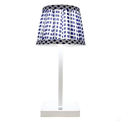 11in Navy Gingham Cordless Touch Lamp