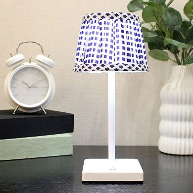 11in Navy Gingham Cordless Touch Lamp