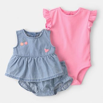 Baby Girls Carter's 3 pc Striped Top, Bodysuit & Short Set