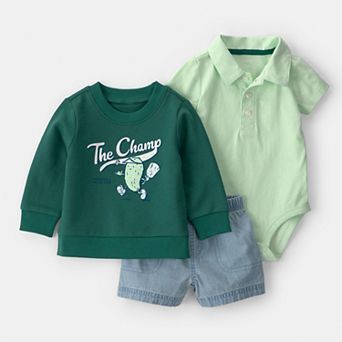 Baby Carter's 3 pc Pickleball Sweatshirt, Bodysuit, & Shorts Set
