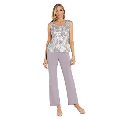 Women's R&M Richards 3-pc. Foil Jacquard Print Pantsuit with Detachable Necklace