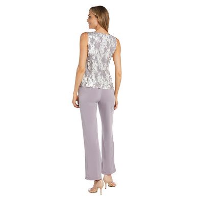 Women's R&M Richards 3-pc. Foil Jacquard Print Pantsuit with Detachable Necklace