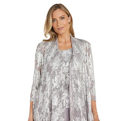 Women's R&M Richards 3-pc. Foil Jacquard Print Pantsuit with Detachable Necklace