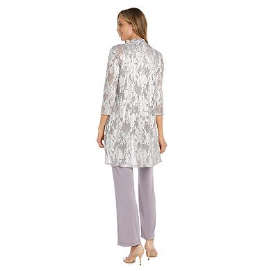 Women's R&M Richards 3-pc. Foil Jacquard Print Pantsuit with Detachable Necklace