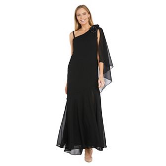 Women's R&M Richards One-Shoulder Dress with Glitter Floral Trim
