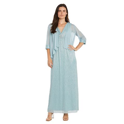Женские платья R&M Women's R&M Richards 2 pc Long Mesh Jacket Dress with Crinkle Pleated Sleeveless Design