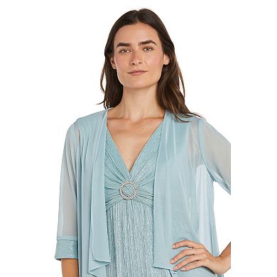 Women's R&M Richards 2-pc. Long Mesh Jacket Dress with Crinkle Pleated Sleeveless Design