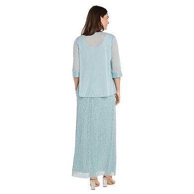 Women's R&M Richards 2-pc. Long Mesh Jacket Dress with Crinkle Pleated Sleeveless Design