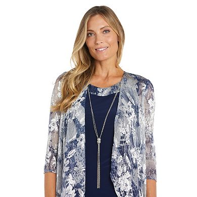 Women's R&M Richards 2-pc. Pleated Printed Lurex Jacket Dress with Necklace