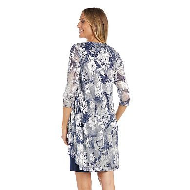 Women's R&M Richards 2-pc. Pleated Printed Lurex Jacket Dress with Necklace