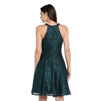 Women's R&M Richards Cutaway Shoulder Detail Short Fit and Flair Lace Dress