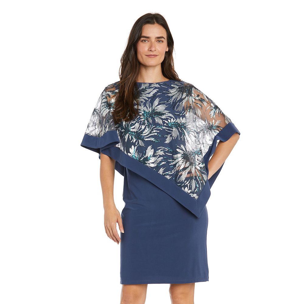 sequin poncho dress R & M Richards Women's Short Leaf Sequined Poncho Dress, Turquoise, 6