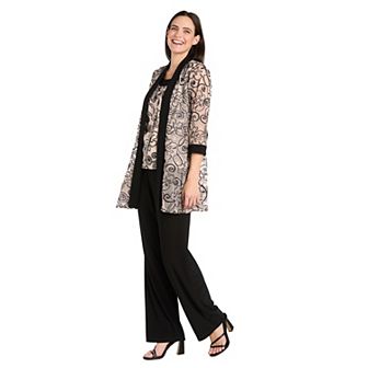 Women's R&M Richards 2 pc Mock Embellished Two Tone Top & Pants Set