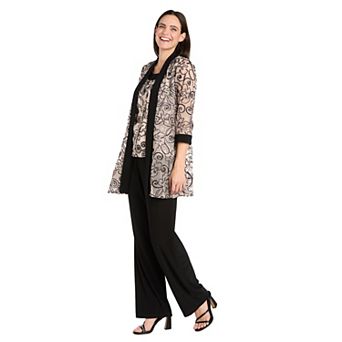 Women's R&M Richards 2 pc Mock Embellished Two Tone Top & Pants Set