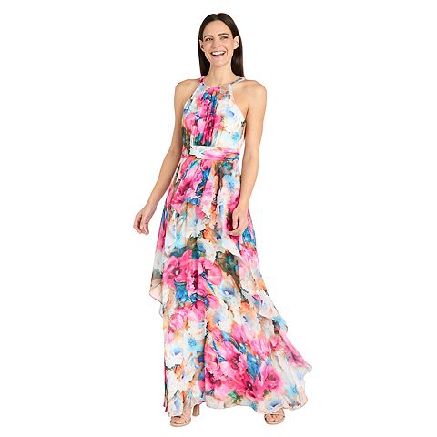 Женские платья R&M Women's R&M Richards Long Chiffon Watercolor Halter Dress