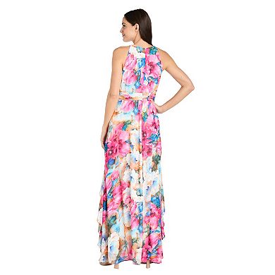 Women's R&M Richards Long Chiffon Watercolor Halter Dress