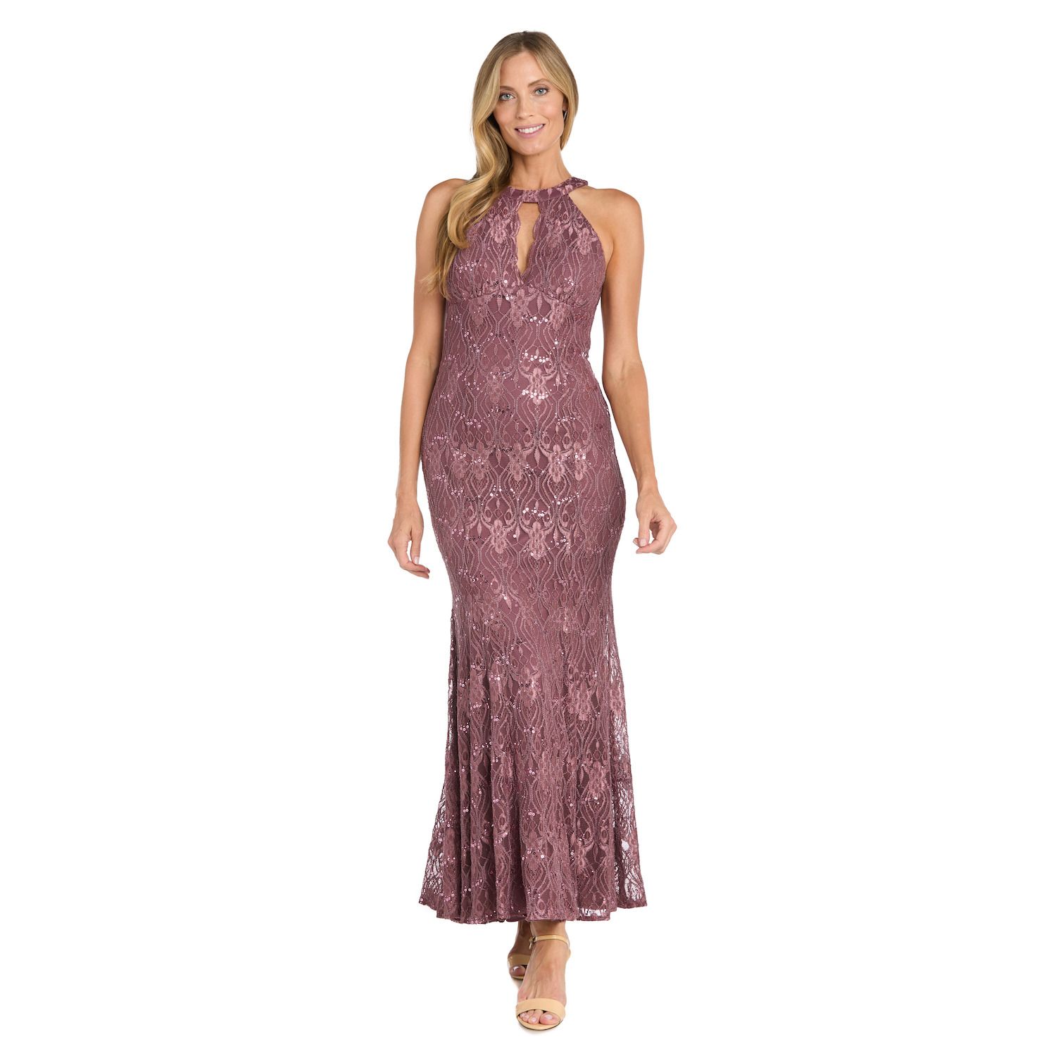 Женские платья R&M Richards Scalloped Bodice Detail Long Glitter Lace Dress