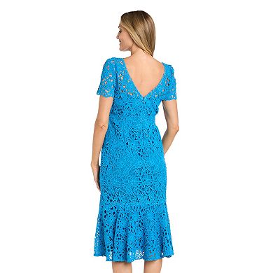 Women's R&M Richards Flounce Short Sleeve Tea Length Crochet Dress