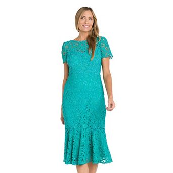 Women's R&M Richards Flounce Short Sleeve Tea Length Crochet Dress