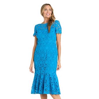 Women's R&M Richards Flounce Short Sleeve Tea Length Crochet Dress