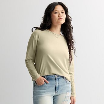 Juniors' Plus Size SO® Core Long Sleeve Crewneck Tee with TRS Fabric