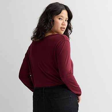 Juniors' Plus Size SO® Long Sleeve V-Neck Tee with TRS Fabric