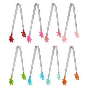 Mini Food Tongs 5.67" Hand Shape Stainless Steel with Silicon Tips Small Kitchen Serving Tongs