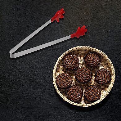 Mini Food Tongs 5.67" Hand Shape Stainless Steel with Silicon Tips Small Kitchen Serving Tongs