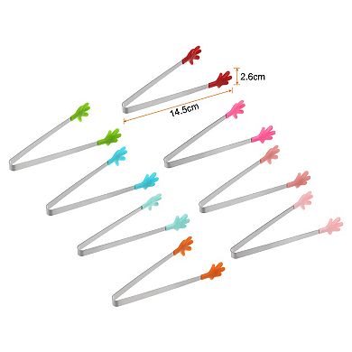 Mini Food Tongs 5.67" Hand Shape Stainless Steel with Silicon Tips Small Kitchen Serving Tongs