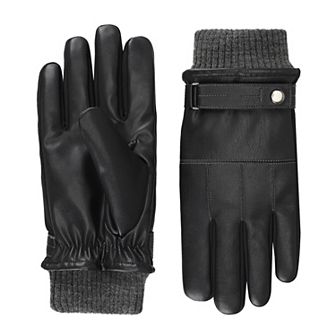 Men's isotoner SleekHeat Faux Leather Gloves With Knit Cuff