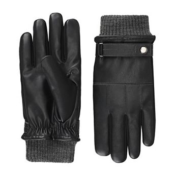 Men's isotoner SleekHeat Faux Leather Gloves With Knit Cuff