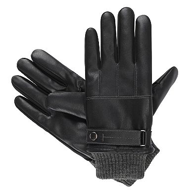 Men's isotoner SleekHeat Faux Leather Gloves With Knit Cuff